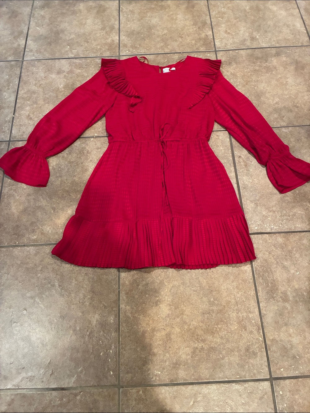Love Riche Red Ruffle Long-Sleeve Party Dress